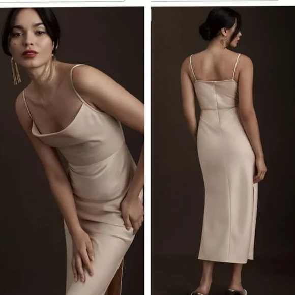 BHLDN Cali Satin Cowl-Neck Midi Slip Dress - Picture 2 of 8